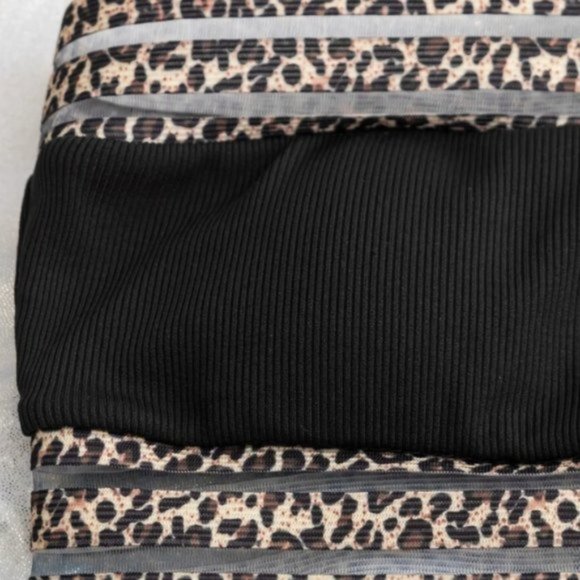 Ribbed Leopard Trim Bandeau High Waisted Bikini Swimsuit. - Picture 5 of 6